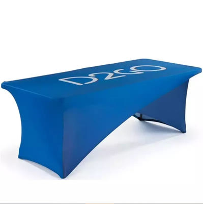 250G Polyester Pop Up Pameran Dagang Meja Melempar Taplak Meja Dengan Logo ODM